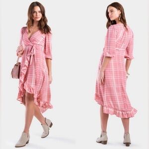 Francesca’s Wrap Plaid Dress In Rose